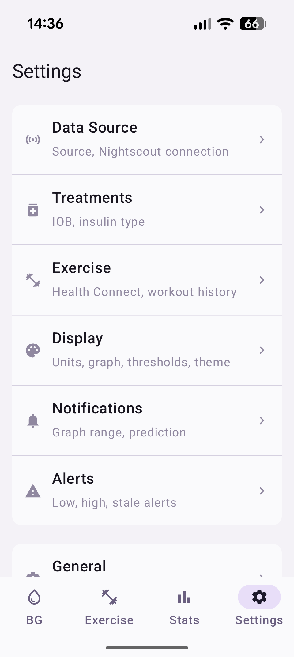 Settings screen
